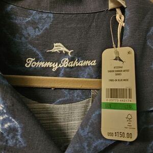 Tommy Bahama 2022 Shibori Boarder Artist Series 19003 Dk Bl Muse shirt SZ LT NWT